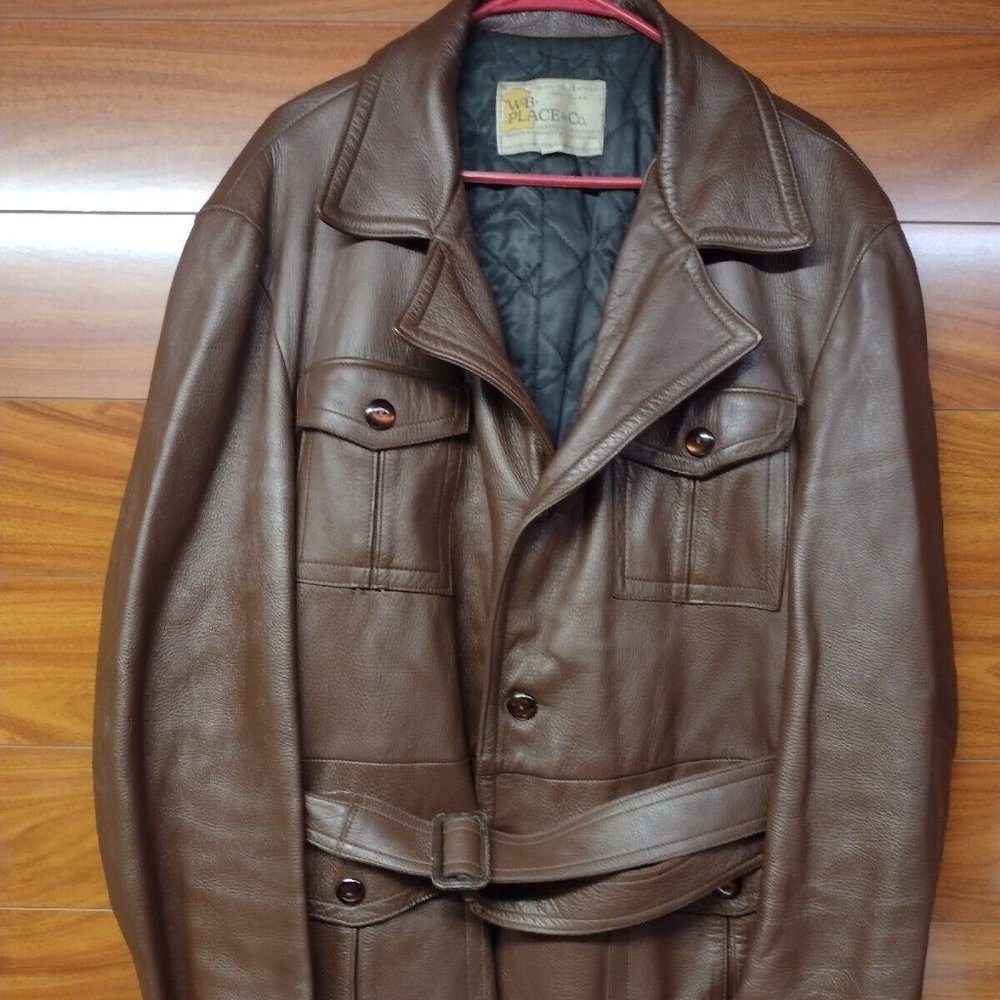 Vintage W.B. Place & Co. Made in USA Genuine Leather Button Up Coat Sz.50